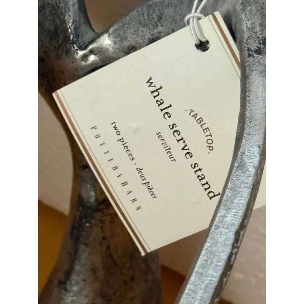 Pottery Barn Whale Serve Stand Aluminum Glass Serving Tray Table Centerpiece